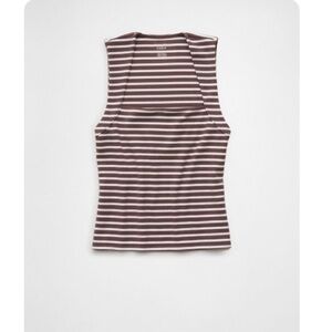 American Eagle 🦅 Brown and White Striped Sleeveless Square Neck Top